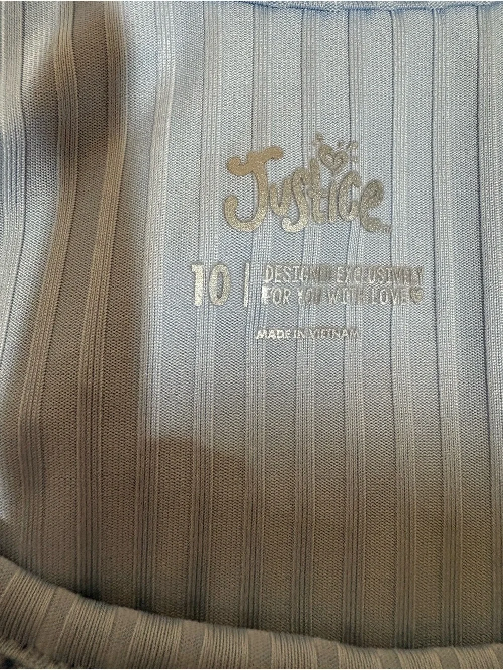 Justice Light Blue Striped Ruffle Girls 10 top.